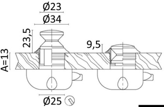 Osculati 38.181.02 - Ручка-кнопка с кольцом из хромированной латуни 34x23,5 мм толщина стенки до 16 мм (2 шт)