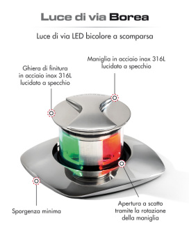 Osculati 11.053.05 - Выдвижной светодиодный комбинированный огонь Borea красный/зелёный 112,5°/112,5° 12/24 В видимость 2 мили