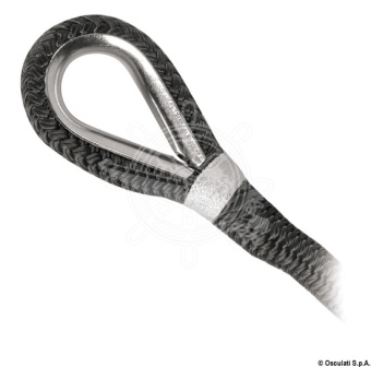 Osculati 06.443.95 - Сплесненный швартовочный трос Mooring line Ø24ммx15м 6800кг из чёрного полиэфира с коушем из нержавеющей стали