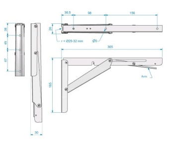 Телескопическая убираемая угловая поддержка стола ROCA