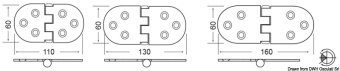 Osculati 38.455.02 - Петли откидные 3 мм повышенной прочности из нержавеющей стали, 130x60 мм 