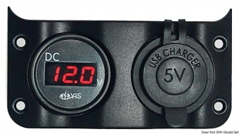 Osculati 14.104.09 - Дополнительный модуль Wave Design вольтметр 3 / 30 В и двойное гнездо USB 54x100 мм