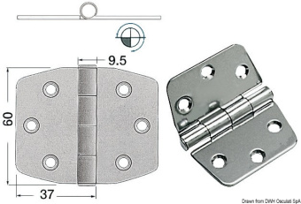 Osculati 38.440.08 - Фрикционная петля для люков/крышек рундуков/дверей 74x60x2мм из полированной нержавеющей стали AISI316 (2 шт)