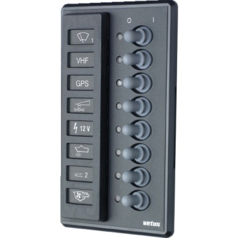 Vetus P8FA Switch panel 12/24 V, for 8 blade fuses or automatic fuses (16 blade fuses supplied)