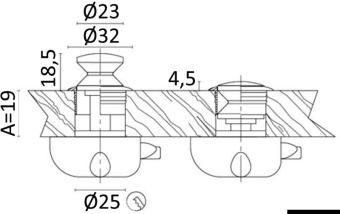 Osculati 38.181.00 - Ручка-кнопка с кольцом из хромированной латуни 32x18,5 мм толщина стенки до 23 мм (2 шт)