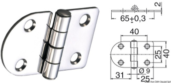 Osculati 38.441.69 - Фрикционная петля для люков/крышек рундуков/дверей 65x40x2мм из полированной нержавеющей стали AISI316 (3 шт)