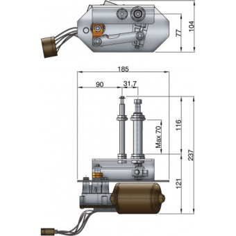 Vetus HDM24DL Heavy duty wiper motor, long shaft, adjustable wipe angle, 24 V