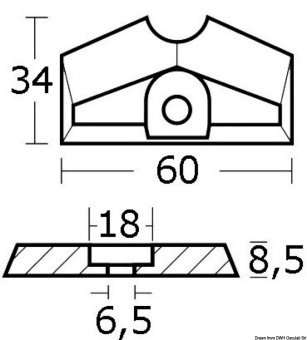 Osculati 43.259.03 - Цинковый анод Yamaha/ Selva 6L5-4525103/68D-G5251-00 для четырехтактных моторов до 4 л.с. 60x34x8,5 мм