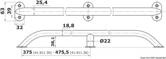Osculati 41.911.30 - Поручень из трубы овального сечения из нержавеющей стали 750x65 мм 