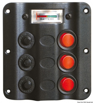 Osculati 14.104.05 - Панель выключателей Wave Design c 3 выключателями и 1 вольтметр 100x110 мм