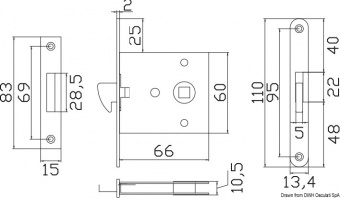 Osculati 38.131.46 - Врезной замок для раздвижных дверей, 110x13,4 мм 