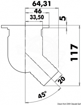 Osculati 17.118.01 - Шпигат кокпита 45° с обратным клапаном Ø 92 мм 