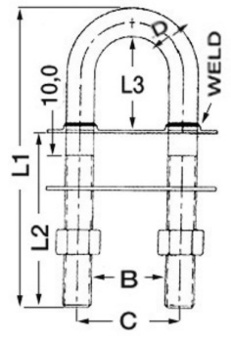 Osculati 39.127.14 - U-образный Конический Болт-Скоба Из Нержавеющей Стали Зеркальной Полировки 200 x 15,
