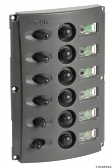 Osculati 14.850.06 - Электрический щиток влагозащищенный IP65 с 6 тумблерами 12В 37А 165x115 мм