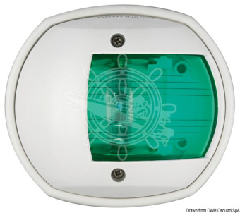 Osculati 11.448.12 - Sphera Design Compact 12 бортовой огонь светодиодный LED зелёный 112,5° 12 В 0,8 Вт 80 x 42 x 70 мм в белом корпусе для судов до 12 м