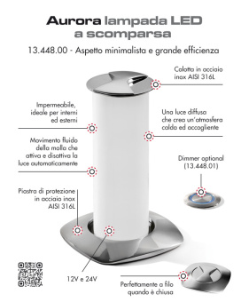 Osculati 13.448.00 - Выдвижной LED светильник Aurora 12/24В 7Вт 140-222мм утапливается вровень с поверхностью