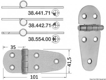Osculati 38.554.00 - Петли толщиной 2 мм, полуврезная из нержавеющей стали, 107x39 мм 