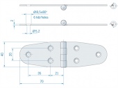 Плоская петля из нержавеющей стали ROCA 140 x 40 мм штифт сверху